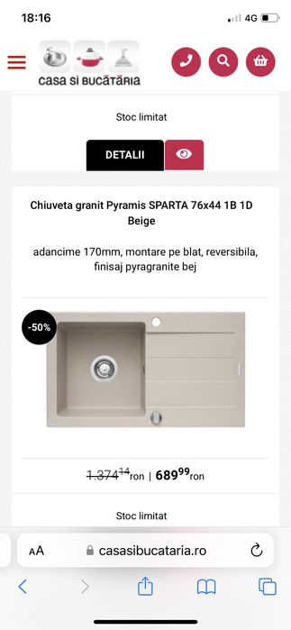 Chiuveta bucatarie granit Pyramis