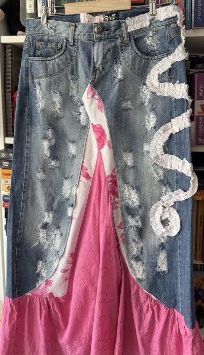 Екстравагантна дълга дънкова пола Л размер