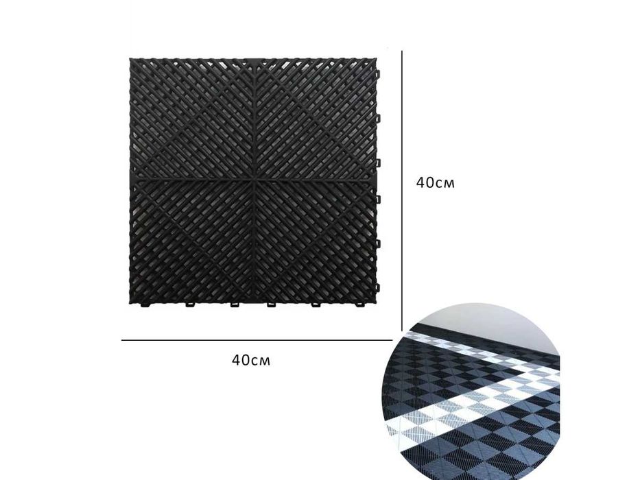 Plăci modulare PVC garaj /atelier – gresie pătrată NEAGRĂ –montaj ușor