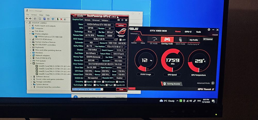 Placa video MSI GeForce GTX 1060 3GT OC 3GB GDDR5 192-bit la 270 ron