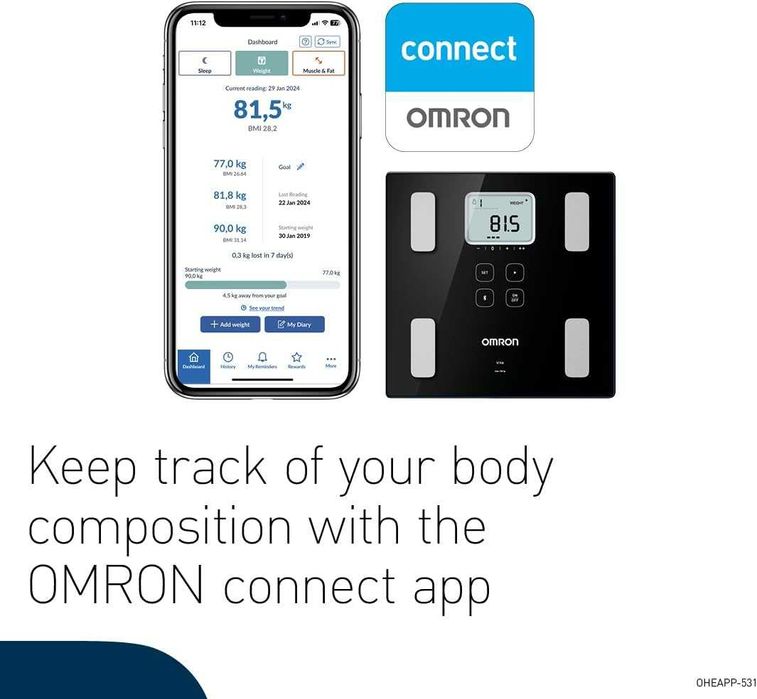 OMRON Bluetooth везна, , измерва 6 телесни показателя