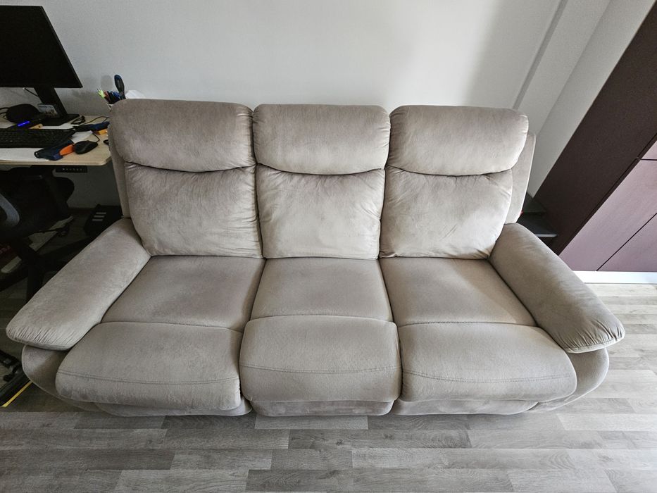 MOBEXPERT LOUIS XL Canapea 3 locuri, 2 reclinere, stofă. 2 seturi de huse.