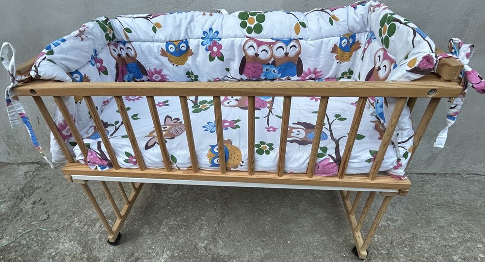 Patut bebe lemn, Piccolo, pin, 95x45 cm + Saltea patut, Picolo,90x45 cm