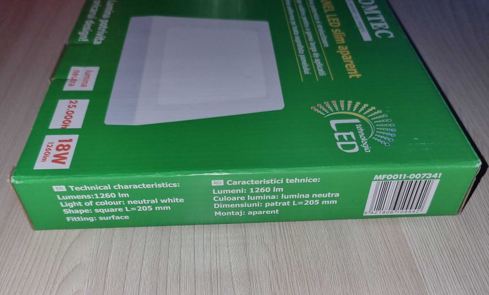 Plafoniera aplica LED 18W 1260 lumen slim aparenta lumina rece sigilat