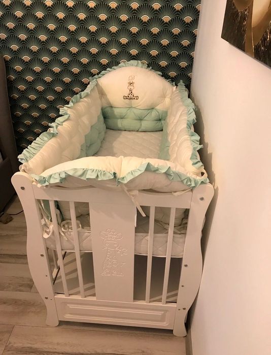 Pătuț bebe + saltea cocos, apărător și lenjerie