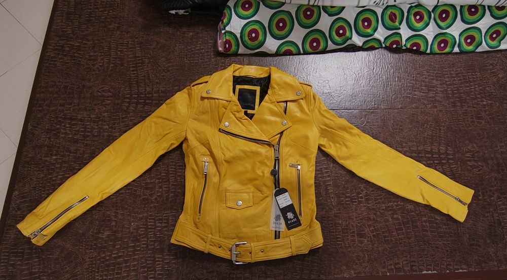 Geaca de piele naturala galbena LADC Paris, masura S