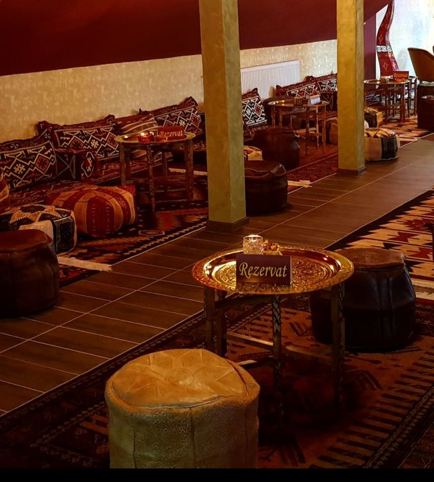 Pufuri/tabureti din piele naturală,  măsuțe rotunde in stil turcesc