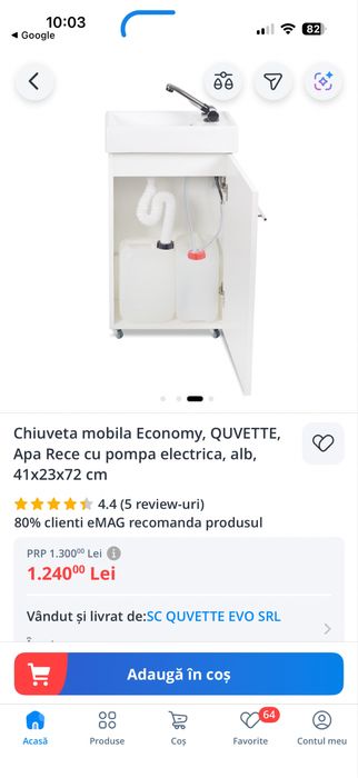 Chiuveta mobila cu pompa electrica