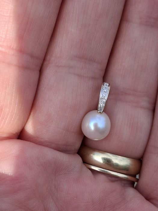 Pandantiv aur 14k diamante si perla de cultura