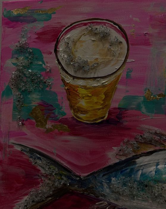 Tablou «summer table» – acrilic, foiță de aur