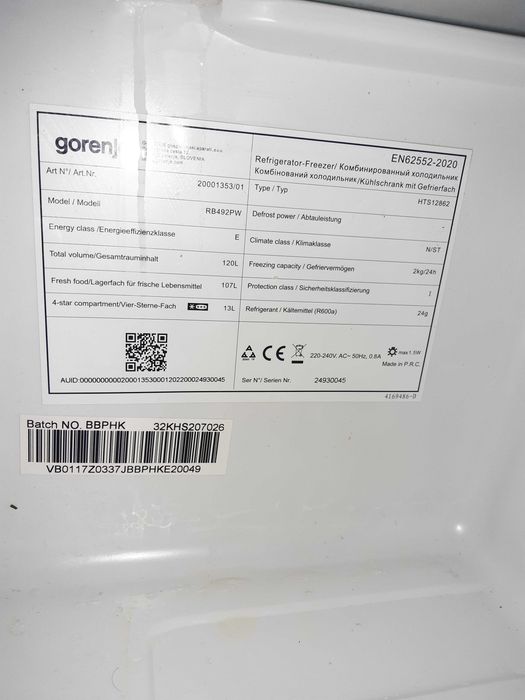 Frigider Gorenje RB492PW 120 L