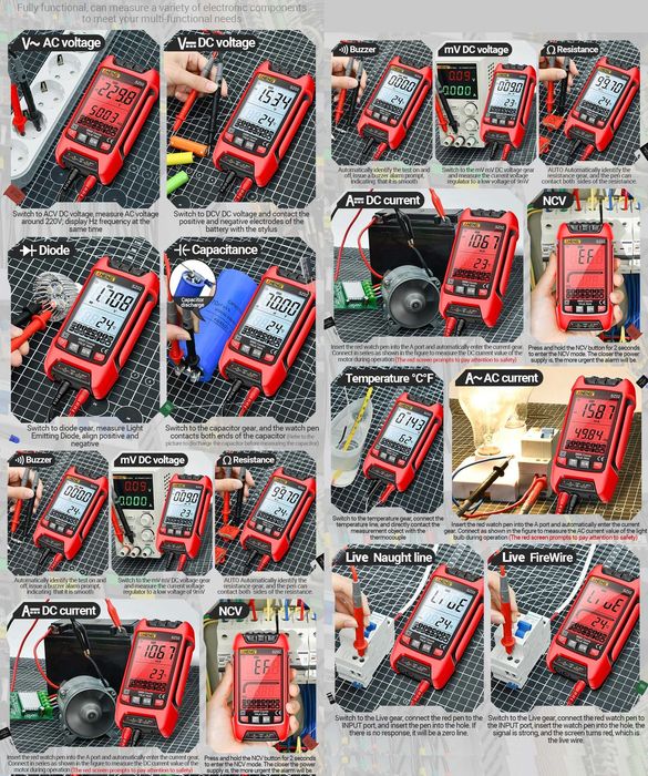 Multimetru digital smart Aneng SZ02 1000V True RMS cu scalare automata