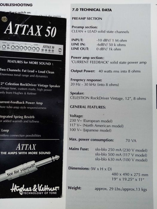 combо усилвател за китара Hughes & Kettner Attax 50