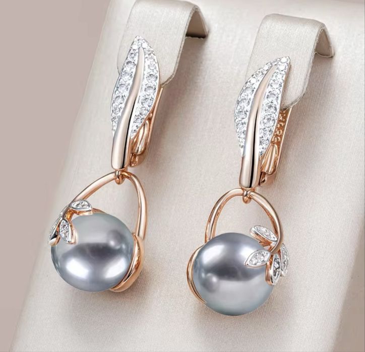 Cercei Luxury Grey Pearl – Placați Aur 18k – Cadoul Perfect pentru EA