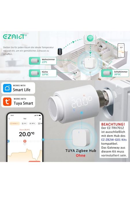 Termostat calorifer EZAIOT Wifi, Tuya, Zigbee