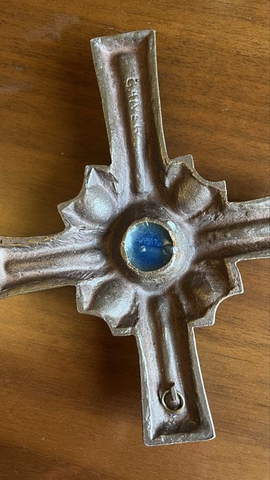 Crucifix din bronz cu piatra naturala  lapislazuli