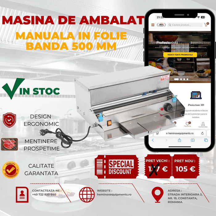 Masina De Ambalat Manuala Cu Folie  Banda 500 mm