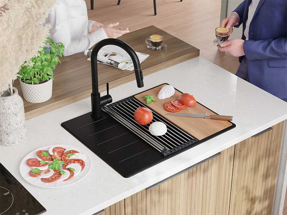 Черна кухненска гранитна мивка Копенхаген 50 Top 620х500