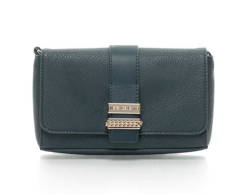 %ПРОМО% VERSACE JEANS – Дамска кожена чанта в тъмно зелено 15x20x5 см