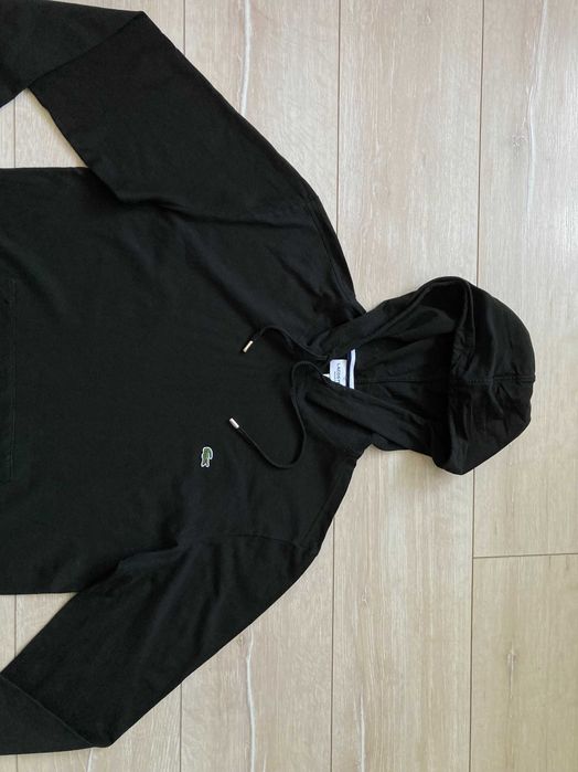 Lacoste тънка черна блуза фланела с качулка суитчър суичър размер М