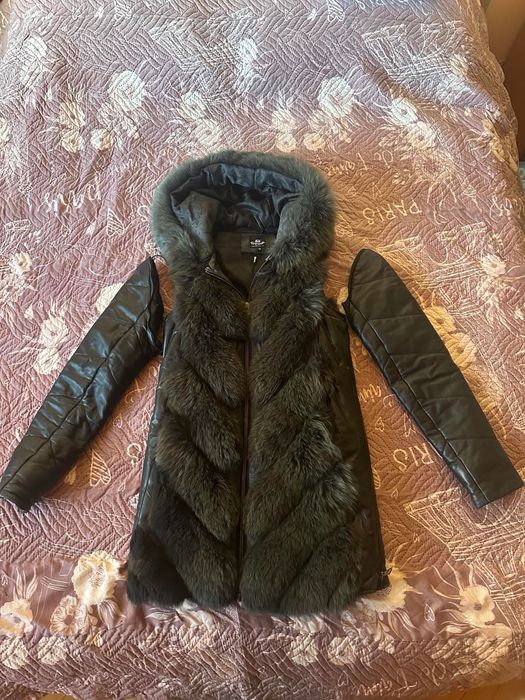 Кожено палто с естествена кожа и косъм