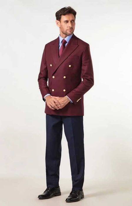 Sacou blazer de lux 50 L XL double breasted Burgalli lana 100% moale burgundy