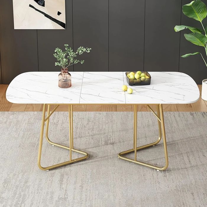 NOU Masă extensibilă, alb - marmoroptik, 140-180cm