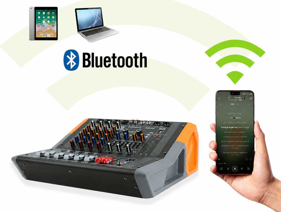 Mixer audio 4 canale 2 x 500W KTML4 Stereo 99 Efecte DSP cu amplificator Bluetooth USB Egalizator