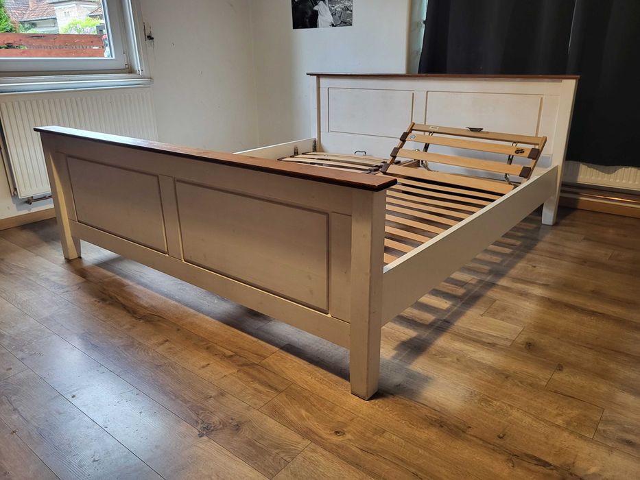 Vand pat lemn masiv 180×200 + 2 somiere rabatabile, transport inclus Cluj