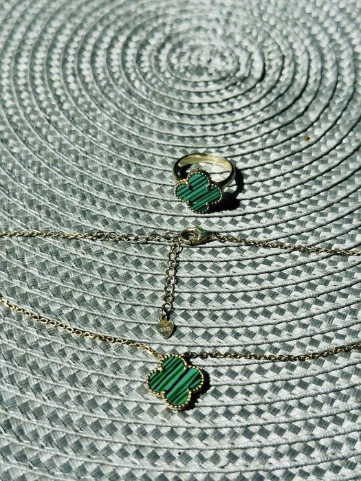 Серебряный набор в стиле Van Cleef с малахитом 925 проба