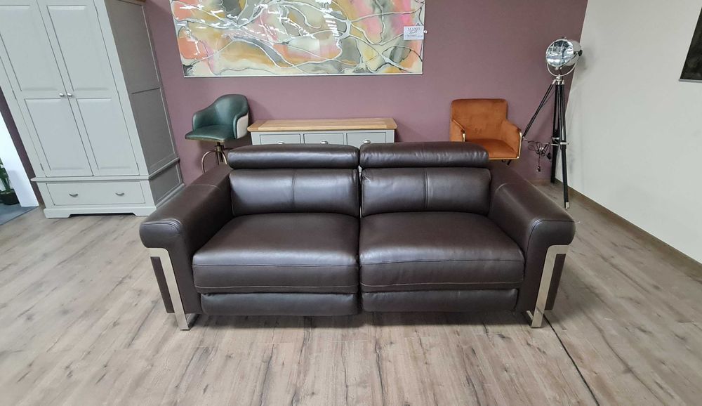 Тъмно кафяв кожен диван тройка "Moreno" с ел. релакс механизъм