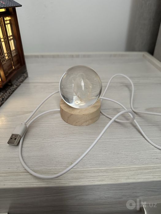 LED ночник 3D с хрустальным шаром и дельфинами