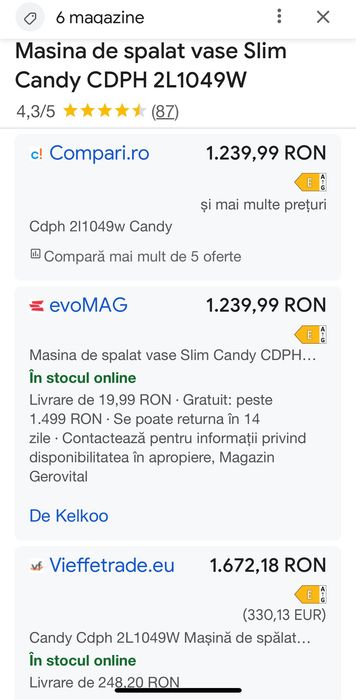Vând Masina de Spălat VASE ! Candy Eco Slim!