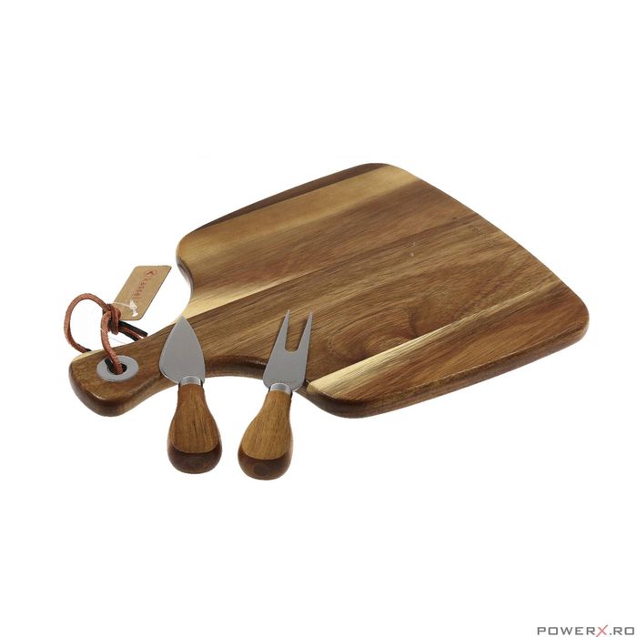 Set 3 ustensile pentru taiat si servit branzeturi, lemn de salcam,