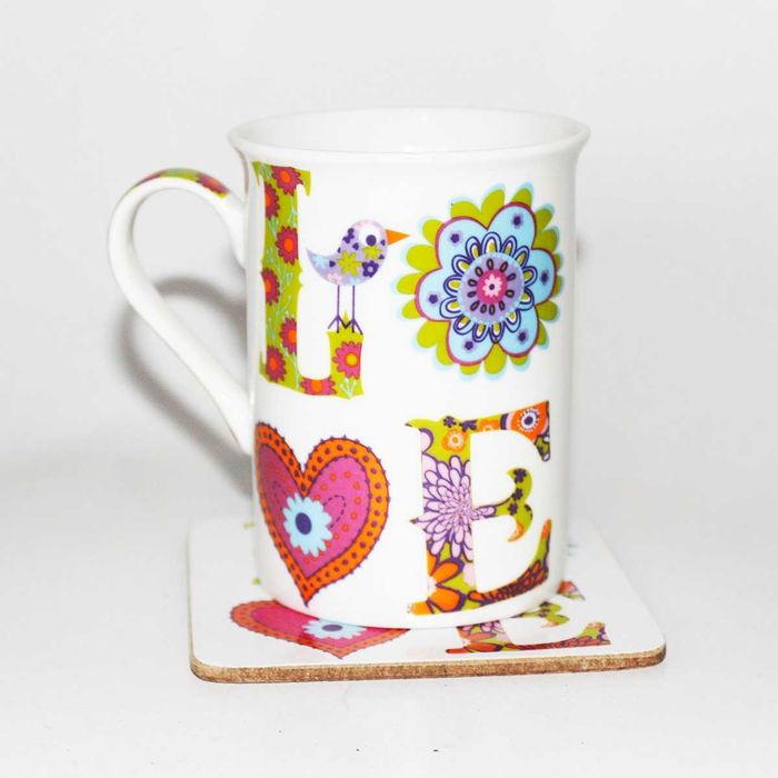 Чаша за чай и кафе І Комплект порцеланова чаша и термоподложка LOVE