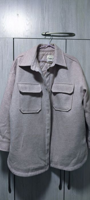 Гибрид пальто рубашка стёганный подклад. Пудровый цвет. Оверсайз.