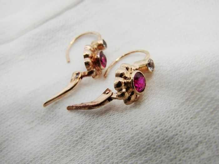 cercei aur retro 14k cu rubelit si cristal de stanca