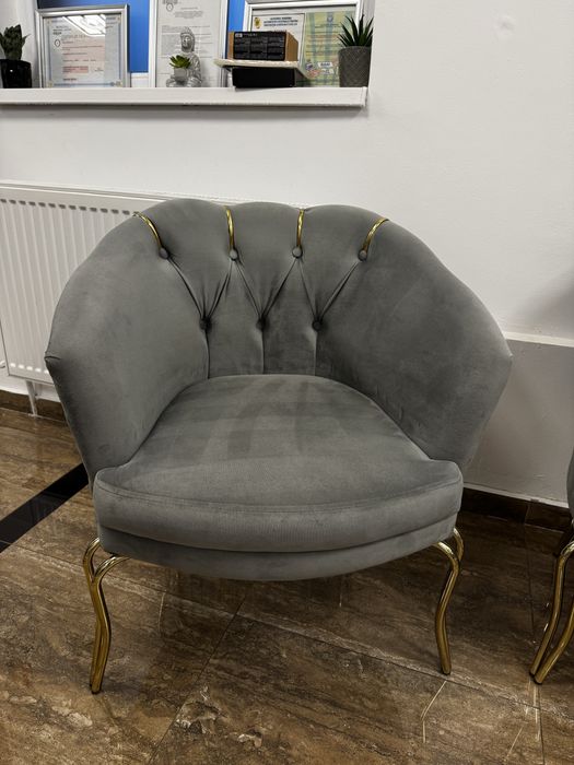 Canapea din catifea gri cu 2 fotolii