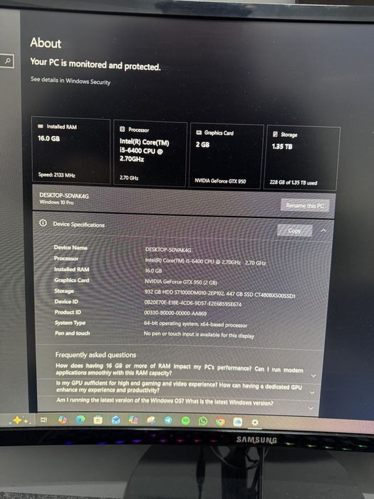 PC Gaming / Office – i5 6400 | 16GB RAM | GTX 950 | SSD + HDD