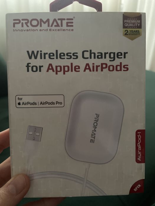 Incarcator wireless pentru Apple AirPods, PROMATE AuraPod-1, alb