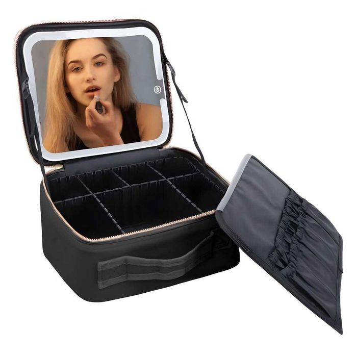 Козметична чанта с LED огледало, регулируеми отделения, органайзер