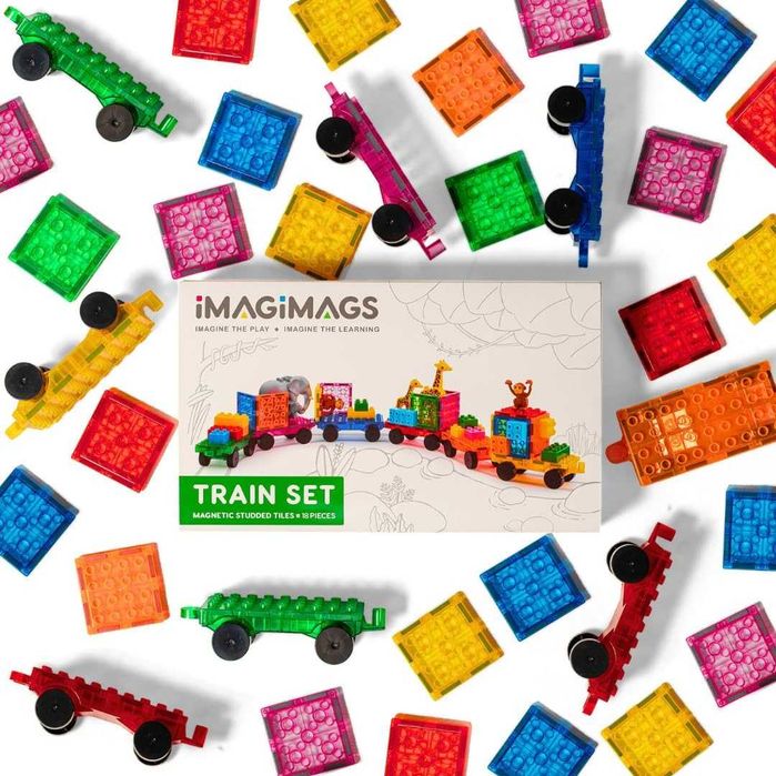 IMAGIMAGS Магнитни строителни плочки, Комплект влакчета от 18 части