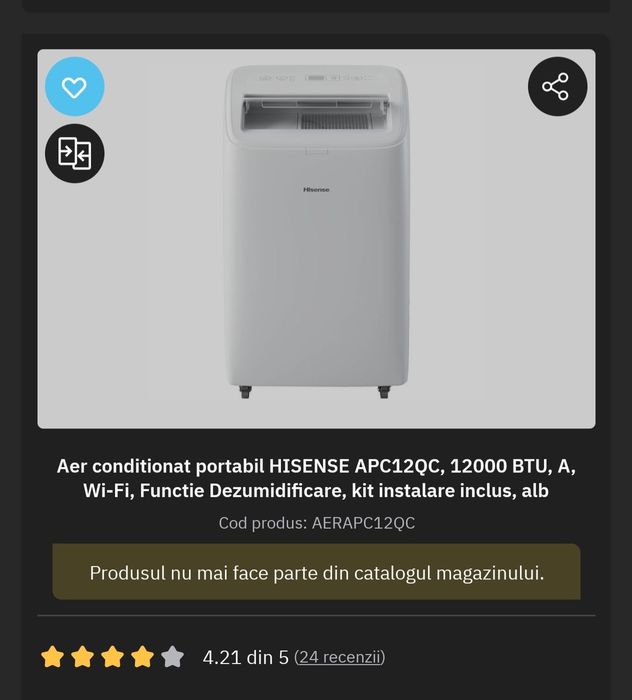 Aer condiționat Hisense 12000 BTU cu 2 tuburi