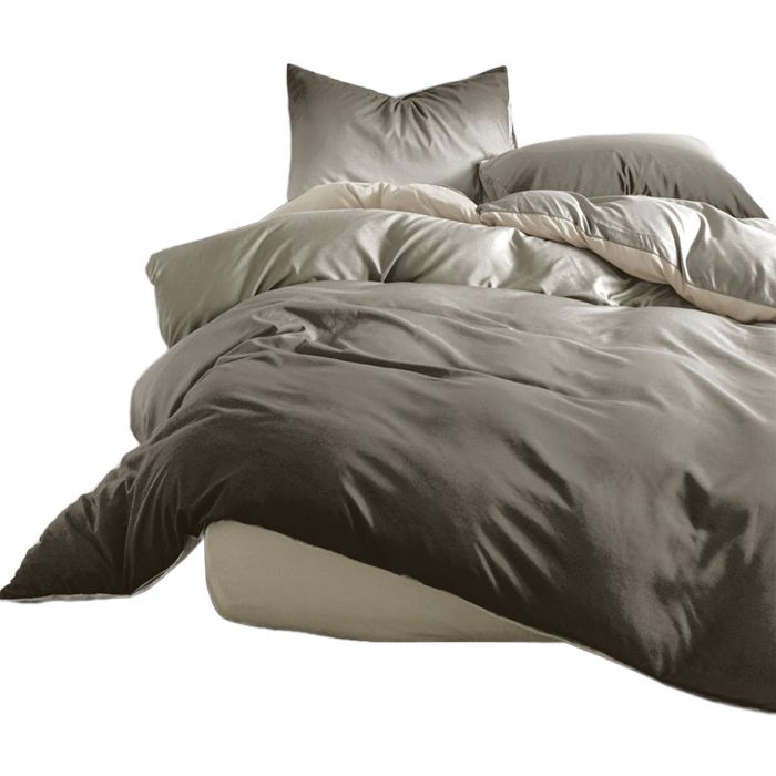 Lenjerie De Pat Haldan Xc060, Bumbac, 4 Piese, Cu Elastic, Gri, Maro