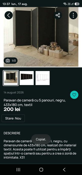 Paravan de cameră cu 5 panouri, negru, 433x180 cm, textil

433x180 cm, textil