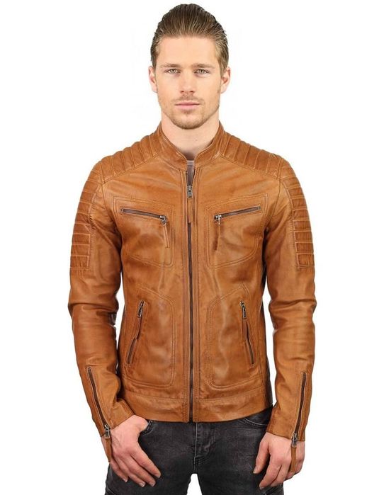 Men's leather jacket biker TR36 B cognac Versano L / XL