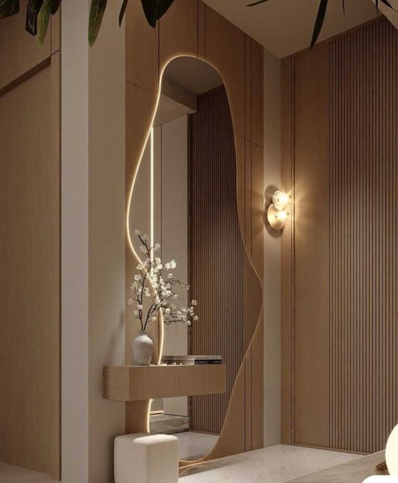 Огледало за баня с чисти линии и скрито LED осветление