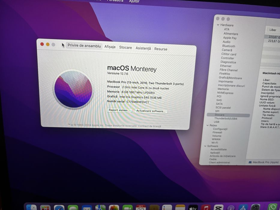 SSD 256 GB pentru Macbook Pro 13" model A1708 2016-2017