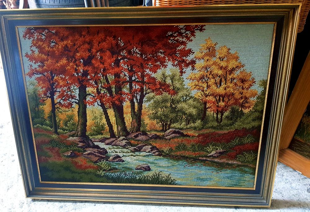 Goblen peisaj, în ramă din lemn