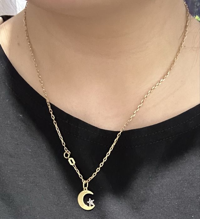 Цепочка с кулоном полумесяц , желтое золото 585, 3 грамма